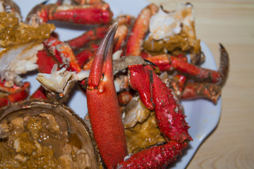 seafood, crab chopped on tray