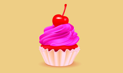 cupcake with cream and cherry 