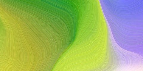 modern soft curvy waves background design with yellow green, light pastel purple and forest green color