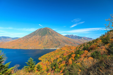 Fototapeta premium View around Chuzenji lake in autumn season, Nikko, Japan