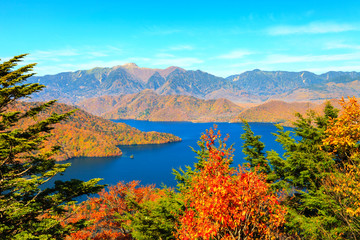View around Chuzenji lake in autumn season, Nikko, Japan