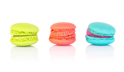 Colorful magaroons isolated on white background, sweet and dessert concept