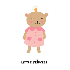 Cute bear girl with crown. Little Princess slogan.
