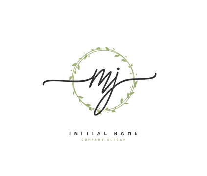 M J MJ  Beauty vector initial logo, handwriting logo of initial signature, wedding, fashion, jewerly, boutique, floral and botanical with creative template for any company or business.