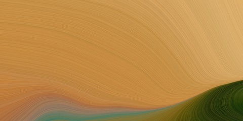 elegant curvy swirl waves background design with peru, very dark green and pastel brown color