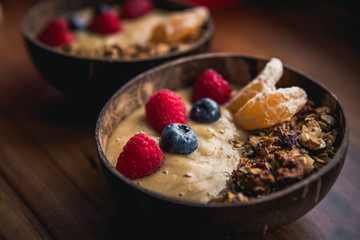 Coconut bowl with raw food