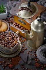 Black coffee on an old background in a cup