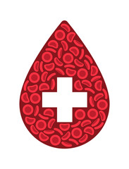 Blood Cells and cross in the shape of a blood droplet - Vector illustration