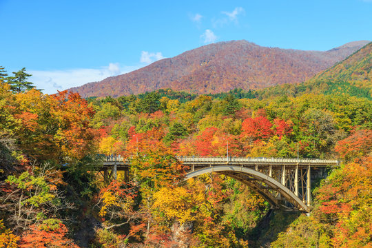 View of Naruko Gorge in autumn season, Miyagi, Japan