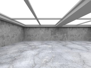 Dark concrete empty room. Modern architecture design