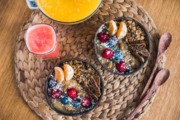 Coconut bowl with raw food