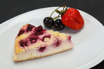 Cheesecake with cherry served strawberry