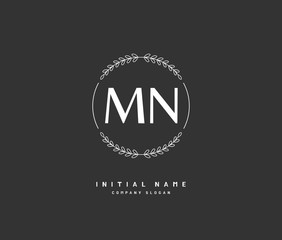 M N MN Beauty vector initial logo, handwriting logo of initial signature, wedding, fashion, jewerly, boutique, floral and botanical with creative template for any company or business.