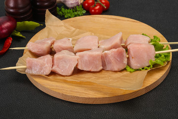 Raw pork meat skewer for grill