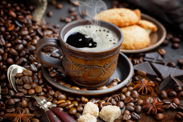 Black coffeeblack, brown, background, drink, cup, coffee, food, old, table, white, hot, traditional, breakfast, beverage, aroma, espresso, caffeine, mug, cafe, dark, text on an old background in a cup