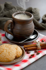 Black coffee on an old background in a cup