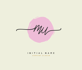 M U MU Beauty vector initial logo, handwriting logo of initial signature, wedding, fashion, jewerly, boutique, floral and botanical with creative template for any company or business.
