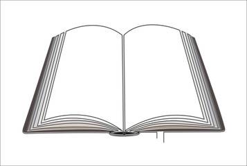 Continuous one line drawing of opened book vector illustration.