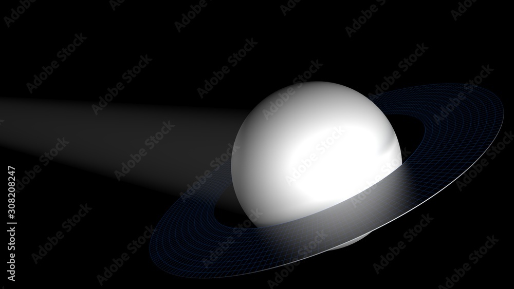 Aufkleber abstract saturn planet on black background with red grid - 3d rendering illustration