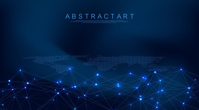 Abstract Big Data visualization digital network connection concept background. Artificial intelligence and engineering technology. Global network, Lines plexus, minimal array. Vector illustration.