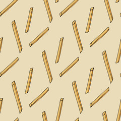 Fried potatoes. Seamless pattern. hand drawn vector illustration.  french fries. doodles or cartoon style.