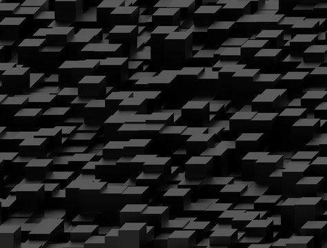 a lot of Black squares abstract background in perspective, 3d Rendering