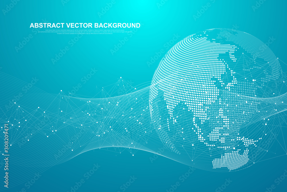 Fototapete Global network connection concept. Big data visualization. Social network communication in the global computer networks. Internet technology. Business. Science. Vector illustration