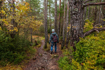 Fototapeta premium A boy in Broto mountain,Spain
