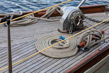 Rope and winch aboard a yacht