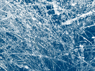 winter background with snowflakes crystals patterns and snow on frozen grass