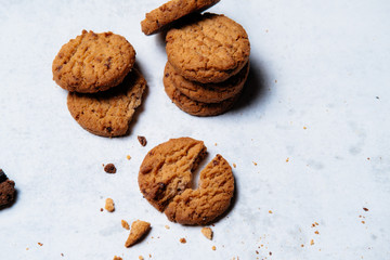 tasty crunchy malt cookies on white background.