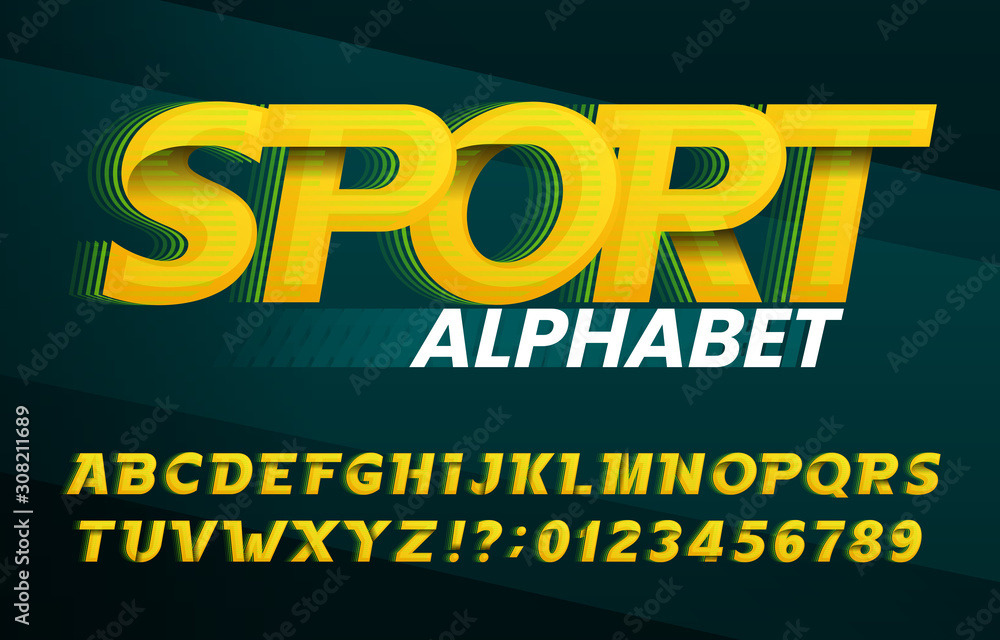 Fototapete sport alphabet font. abstract oblique letters and numbers. stock vector typescript for your typograp