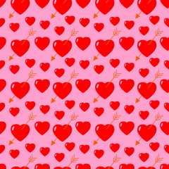 Heart pierced by an arrow seamless vector pattern. Gentle background for design, invitation, packing, decoration on the theme of love, Valentine's day, wedding