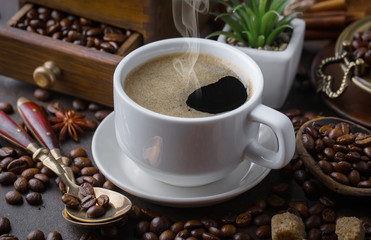 Black coffee on an old background in a cup