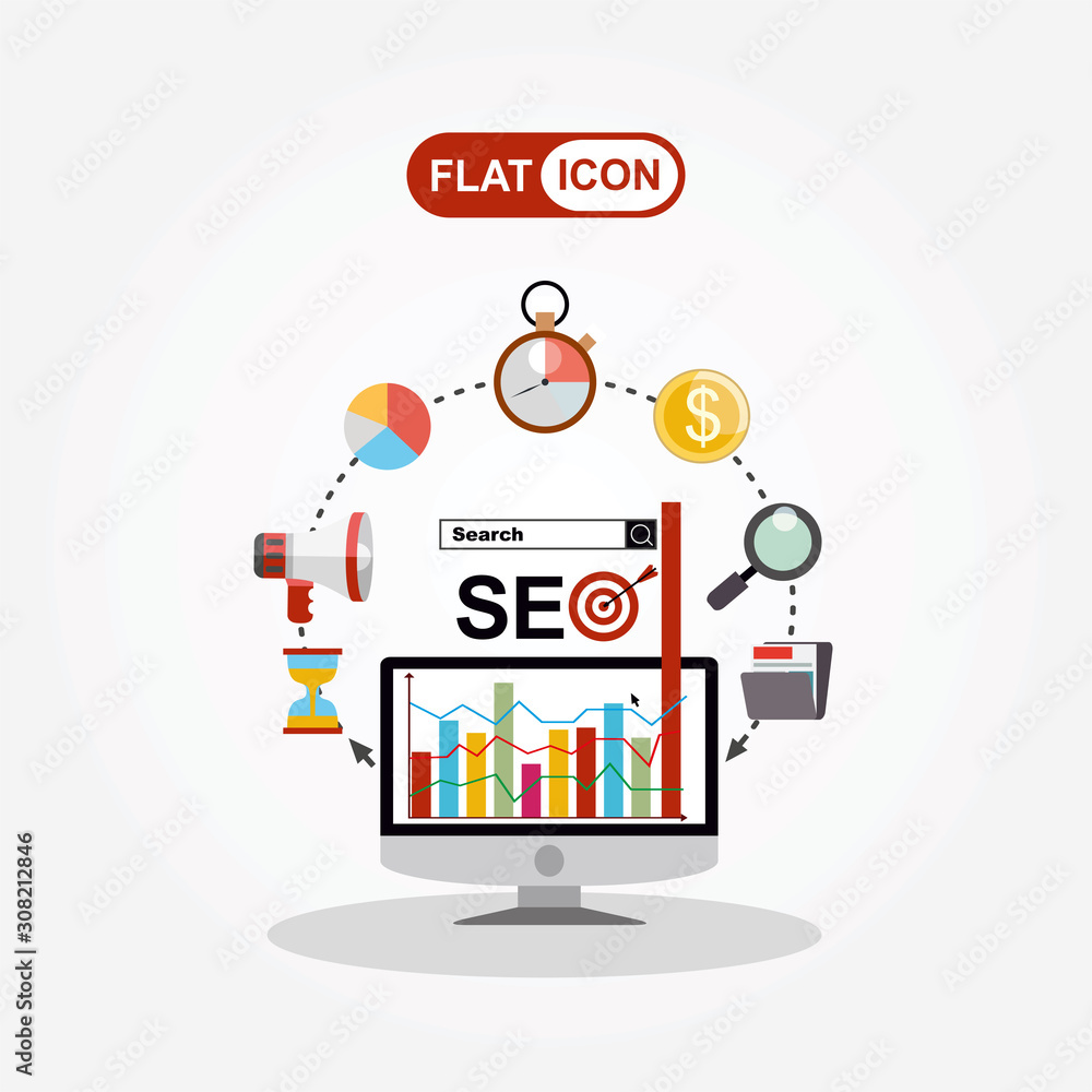 Poster flat illustration web analytics design , seo optimization.