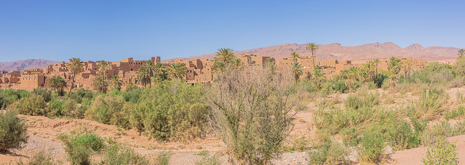 Panorama of the deserted village Afanour next to Tinghir in the fertile oasis along the Wadi Todgha