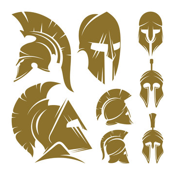 Set of Spartan Logo Design Vector Template, Spartan Helmet Logo Concept, Emblem, Concept Design, Creative Symbol, Icon