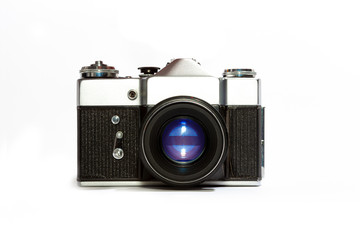 Old analogue camera isolated on white background