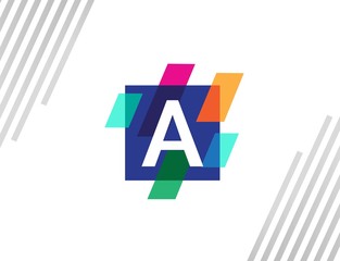 Creative square initial letter A with colorful diagonal line logo design