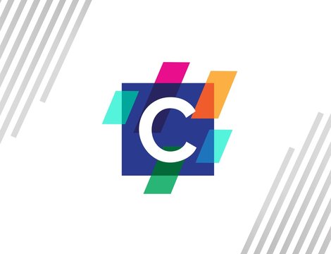 Creative Square Initial Letter C With Colorful Diagonal Line Logo Design