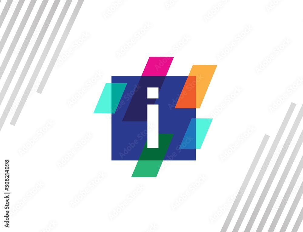 Poster creative square initial letter i with colorful diagonal line logo design