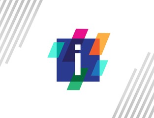 Creative square initial letter I with colorful diagonal line logo design