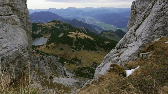 View over the Inn Valley from Rofanspitze in the mountains of the alps. Tirol, Austria