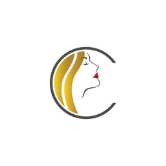 Beautiful woman's face logo design template.