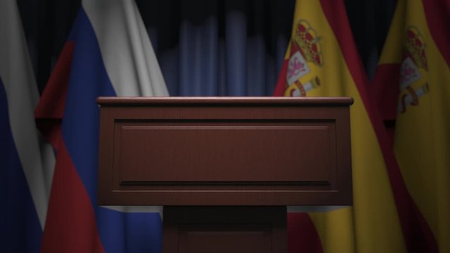 Many flags of Spain and Russia, 3D animation