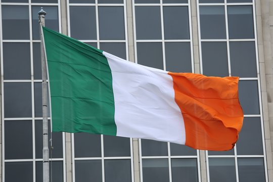 The Irish Tricolour Blowing In The Breeze On A Cold Day In Dublin