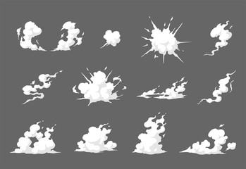 Smoke illustration set  for special effects template. Steam clouds, mist, fume, fog, dust, explosion, or  vapor  2D VFX Clipart element for animation - obrazy, fototapety, plakaty