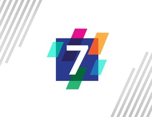 Creative square initial number 7 with colorful diagonal line logo design