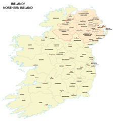 administrative map of Ireland and Northern Ireland