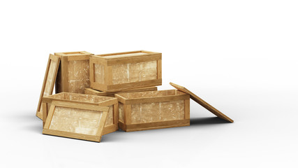 Five wood transport box put on the floor with two was opened